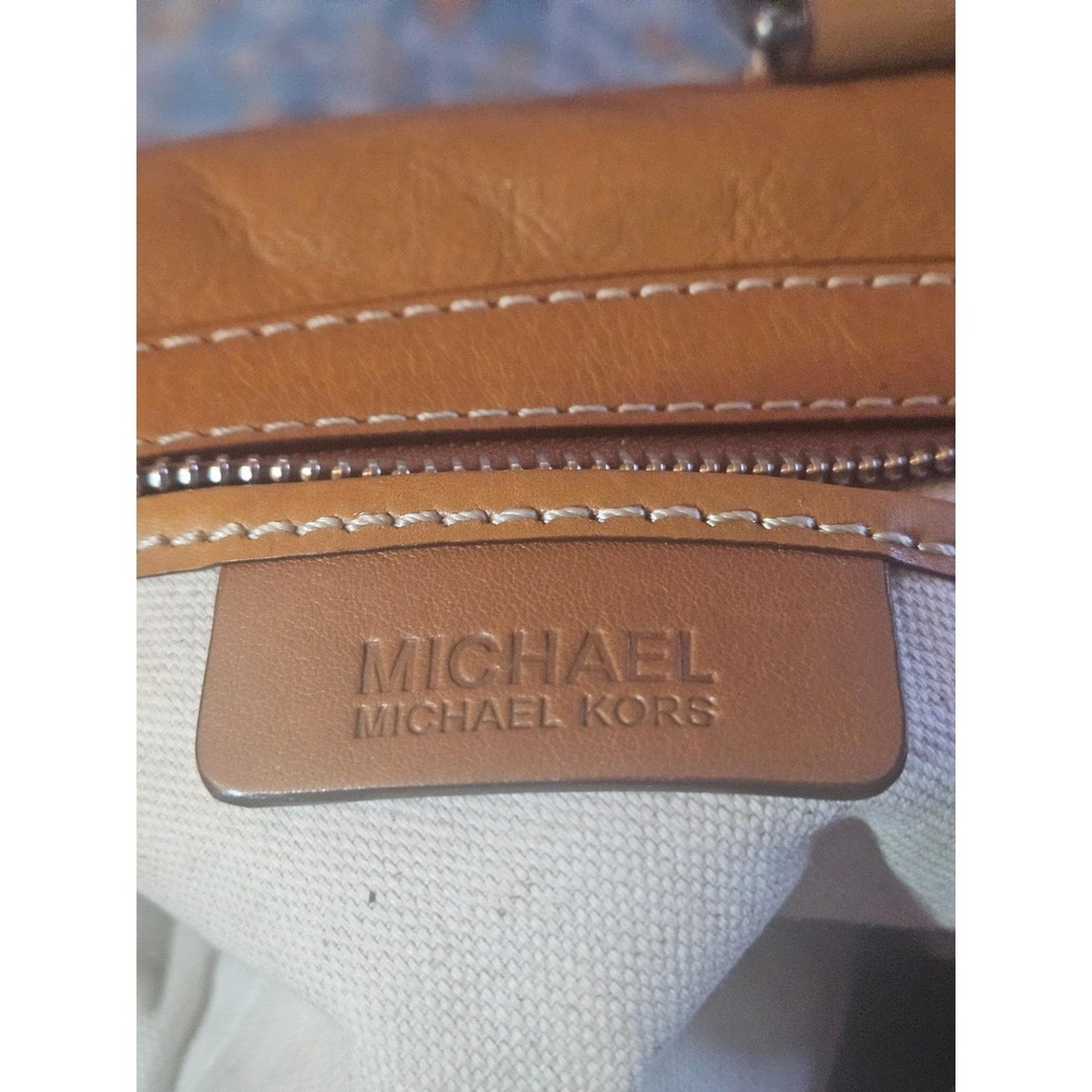 Michael Kors Tan Leather Satchel Handbag Buckle Detail Bowler Bag - Picture 6 of 11